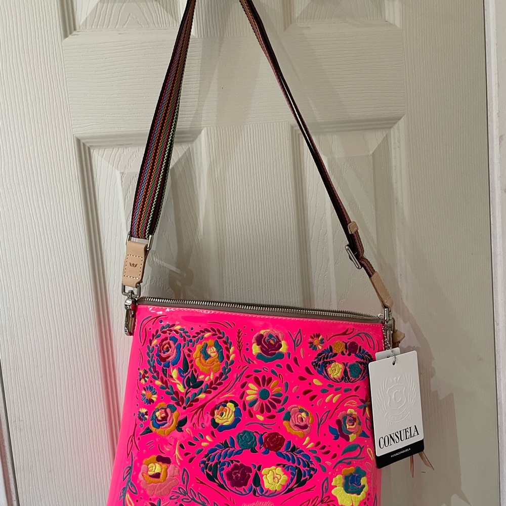 Consuela Embroidered Downtown Crossbody Bright Pink Floral Shoulder Bag